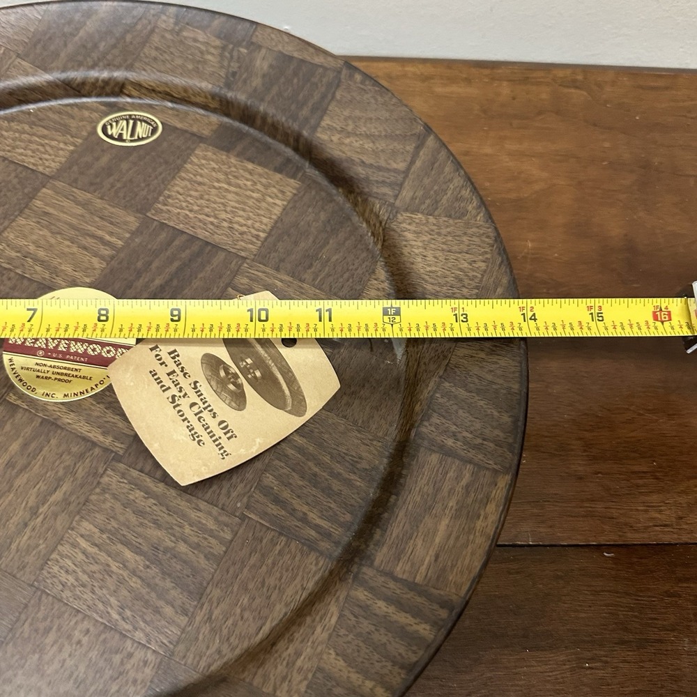 Vtg WEAVEWOOD Hand Woven Walnut Wood Lazy Susan 14" Round Mid Century Modern NEW - Picture 4 of 7